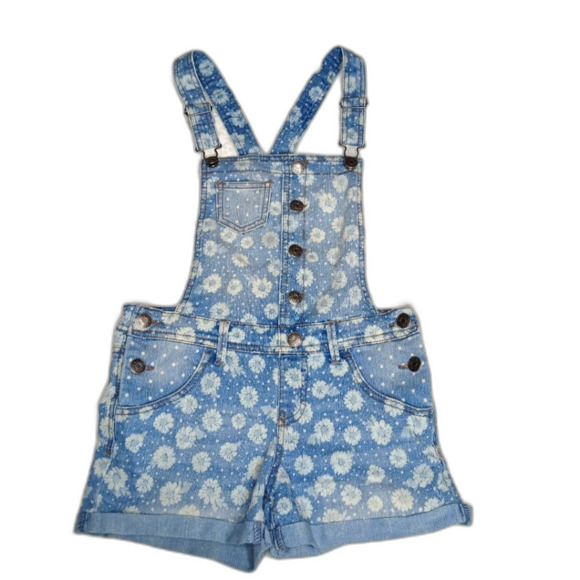 Cherokee Girls Overall Jean Shorts Shortalls Floral Polka Dot Size L - Picture 1 of 6